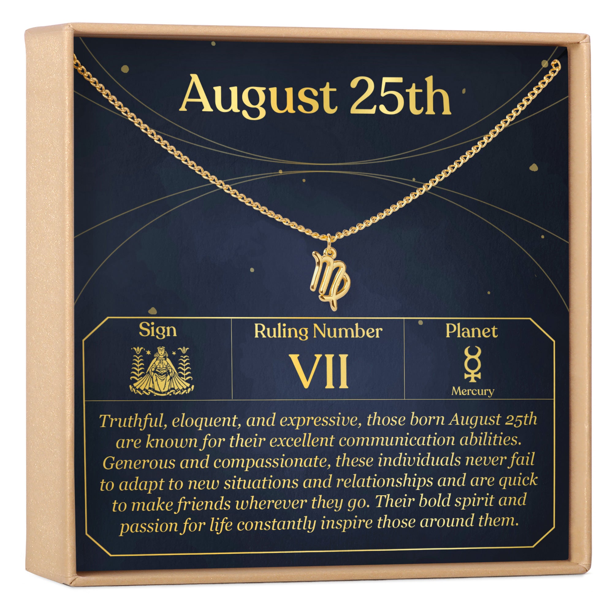 August 25th Necklace Present for Birthday, Celebration, Gift for Her, Virgo - Dear Ava